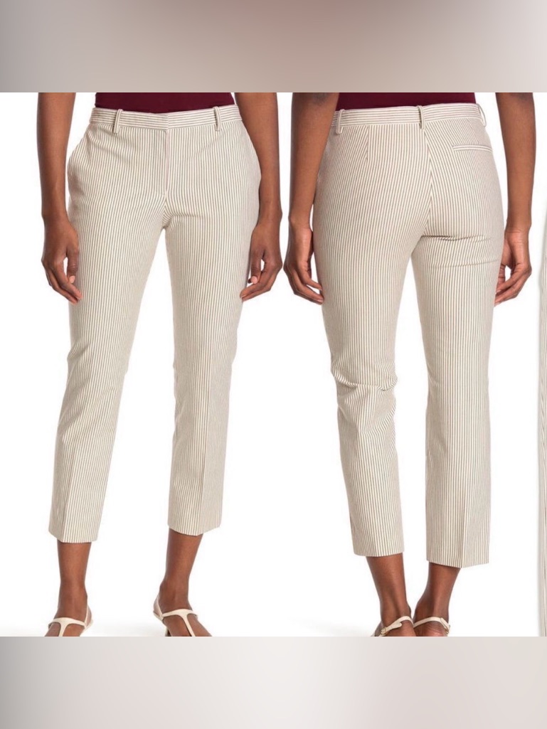 Theory | Treeca 4 Stripe Stretch Ivory Multi Pull On Trousers